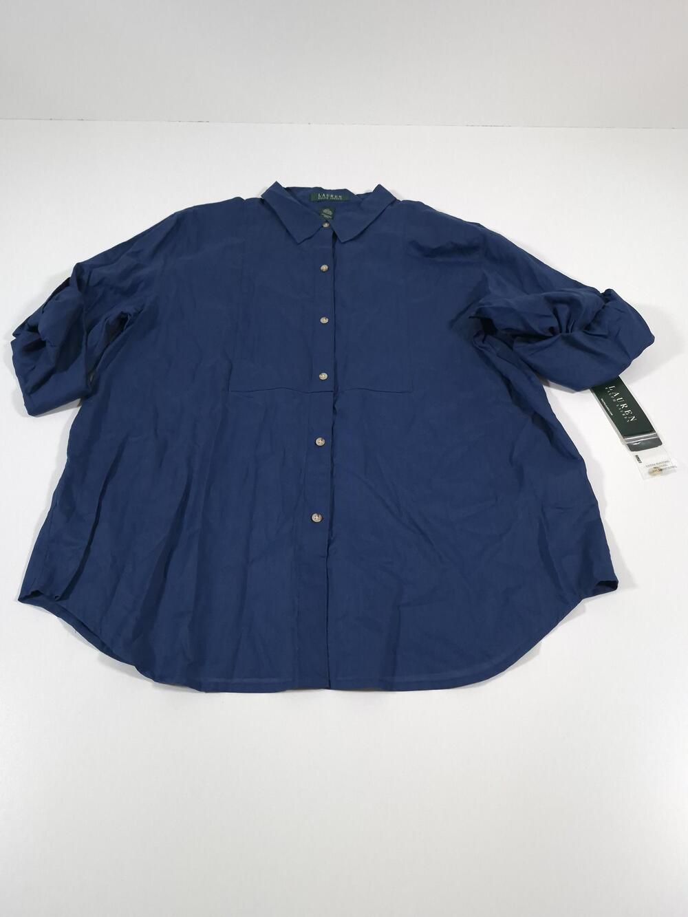 Lauren Ralph Lauren Shirt Womens XL Blue 100% Cotton Button Front Tunic Top